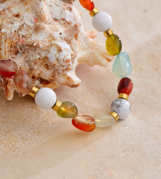 Colorful natural stone chain handmade necklace - product image