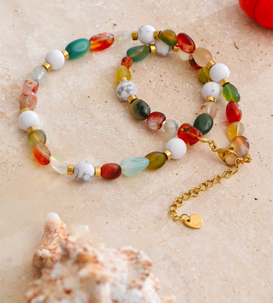 Colorful natural stone chain handmade necklace - product image