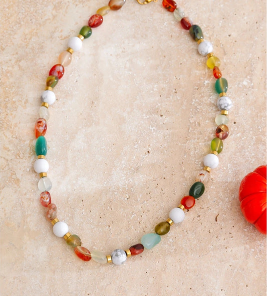 Colorful natural stone chain handmade necklace - product image