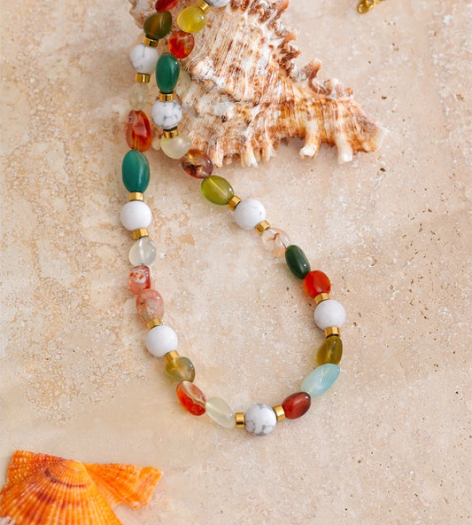Colorful natural stone chain handmade necklace - product image