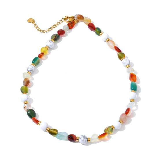 Colorful natural stone chain handmade necklace - product image