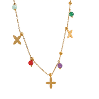 Colorful Natural Stone Flower Pendant Necklace