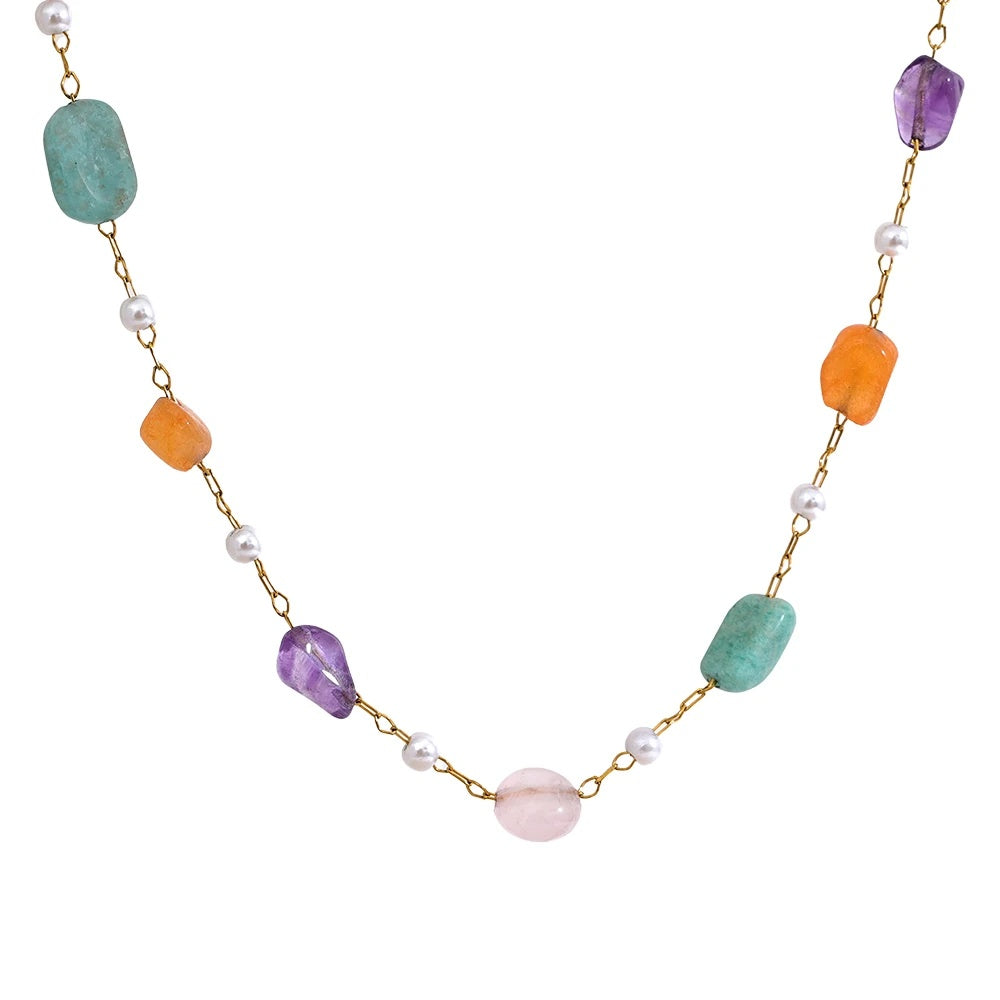 Colorful natural stone imitation pearls jewelry set - product image