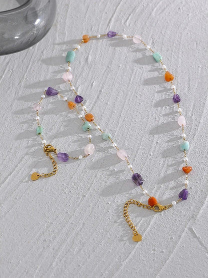 Colorful natural stone imitation pearls jewelry set - product image