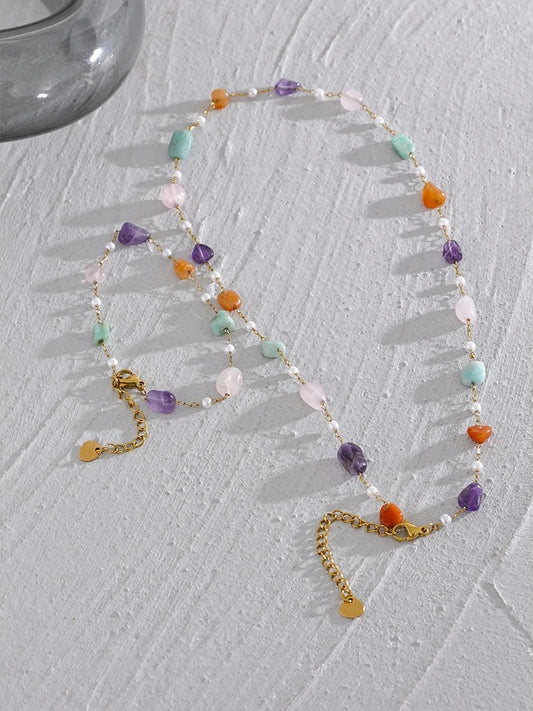 Colorful natural stone imitation pearls jewelry set - product image