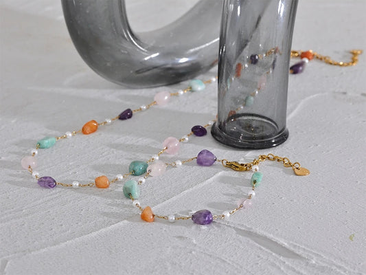 Colorful natural stone imitation pearls jewelry set - product image