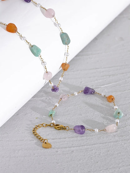 Colorful natural stone imitation pearls jewelry set - product image
