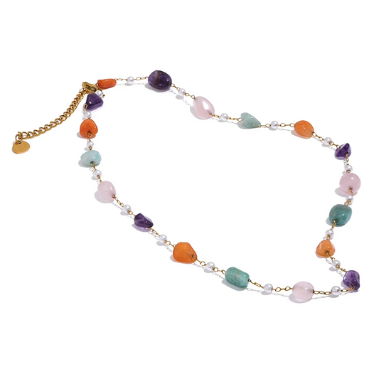 Colorful natural stone imitation pearls jewelry set - product image