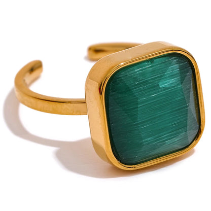 Colorful opal natural cat eye square ring - product image