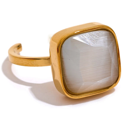Colorful opal natural cat eye square ring - product image