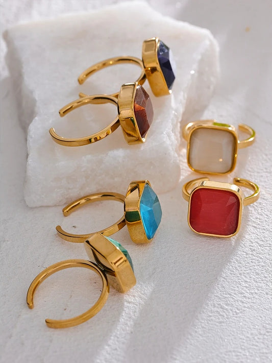Colorful opal natural cat eye square ring - product image