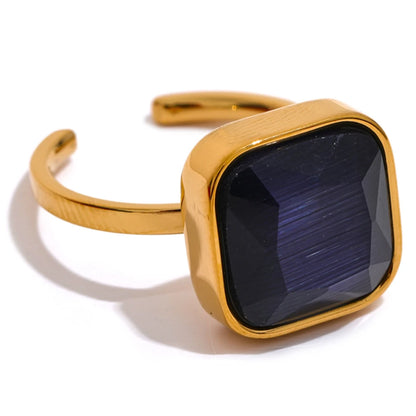 Colorful opal natural cat eye square ring - product image