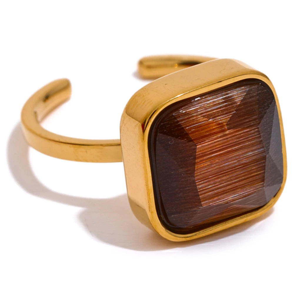 Colorful opal natural cat eye square ring - product image