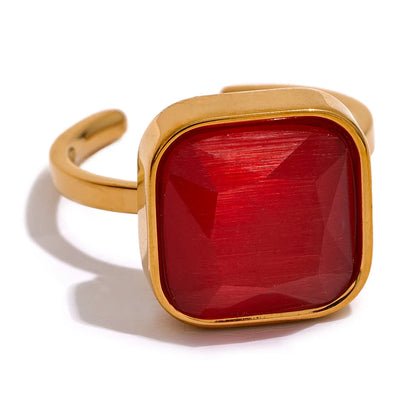 Colorful opal natural cat eye square ring - product image