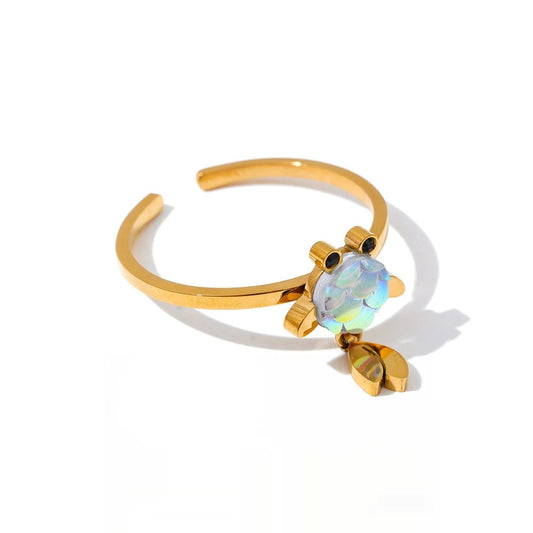 Colorful resin goldfish adjustable ring - product image