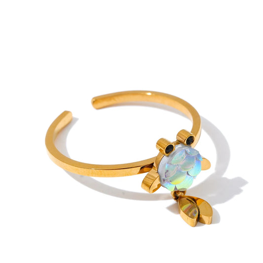 Colorful resin goldfish adjustable ring - product image