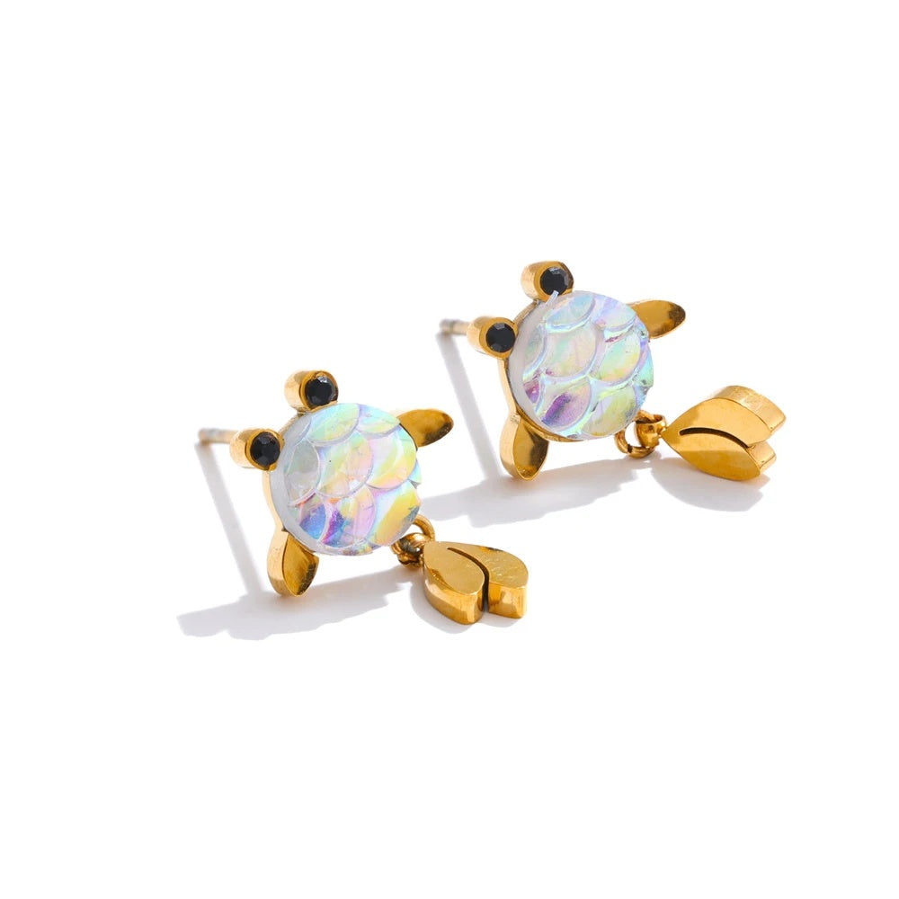 Colorful resin lucky goldfish dangle earrings - product image