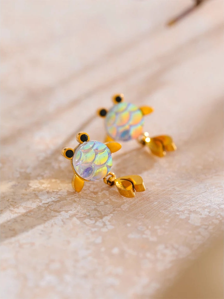 Colorful resin lucky goldfish dangle earrings - product image