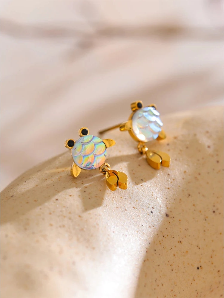 Colorful resin lucky goldfish dangle earrings - product image