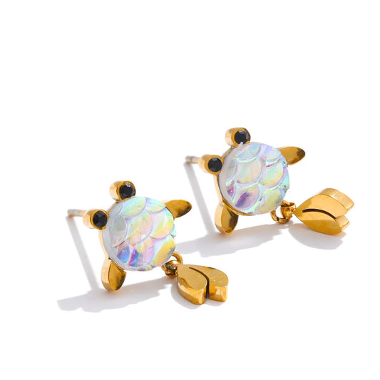 Colorful resin lucky goldfish dangle earrings - product image
