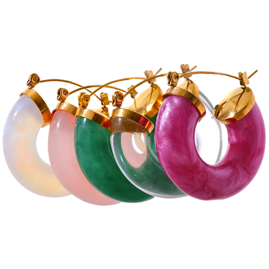 Colorful resin round hoop earrings - product image