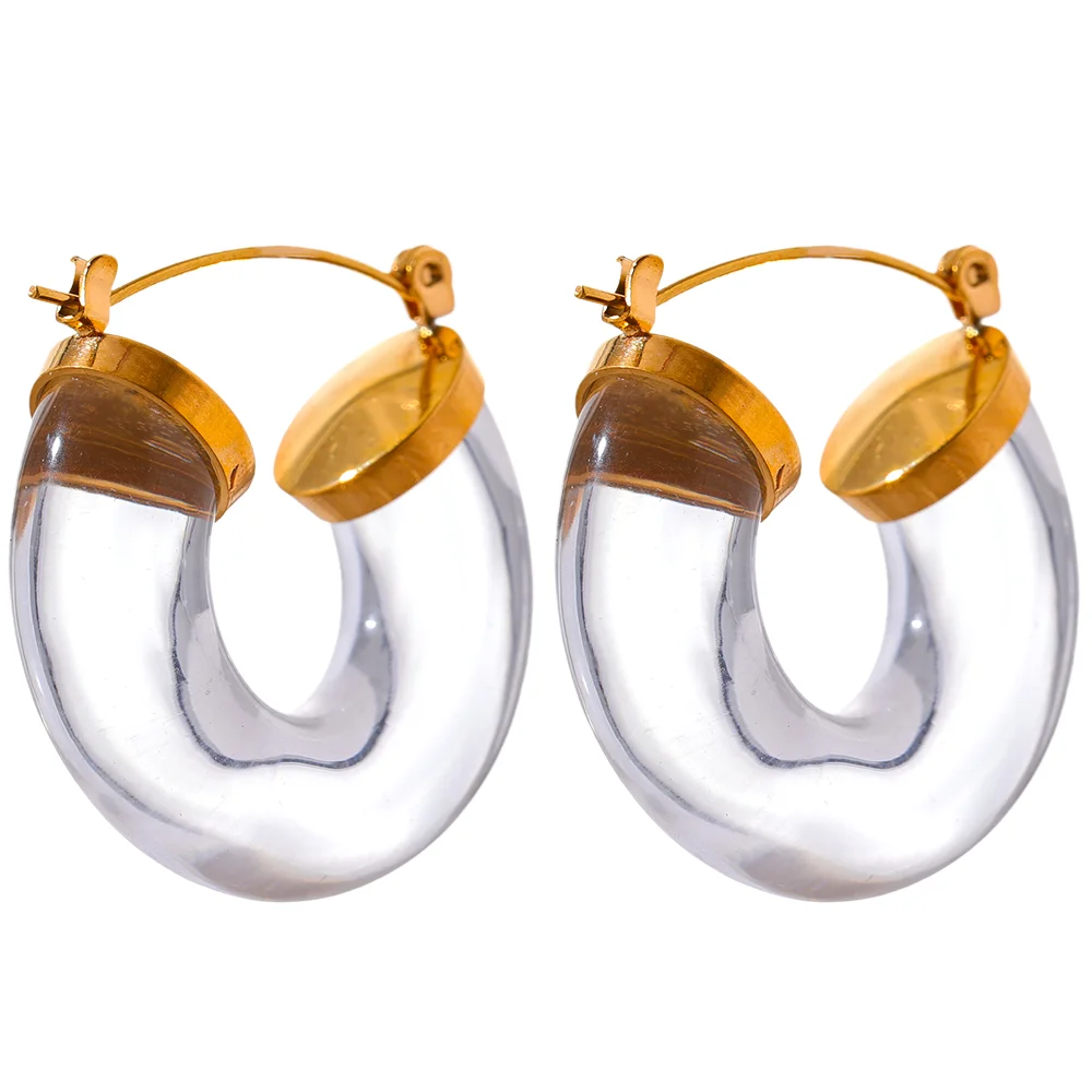 Colorful resin round hoop earrings - product image
