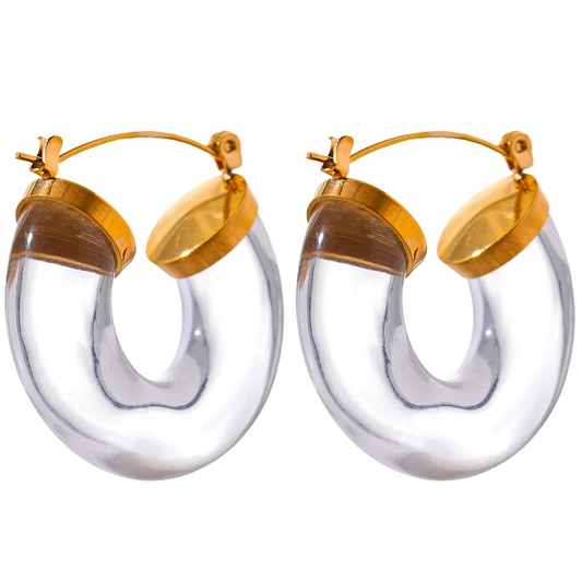 Colorful resin round hoop earrings - product image