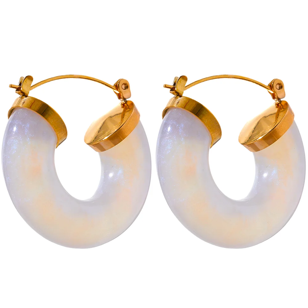 Colorful resin round hoop earrings - product image