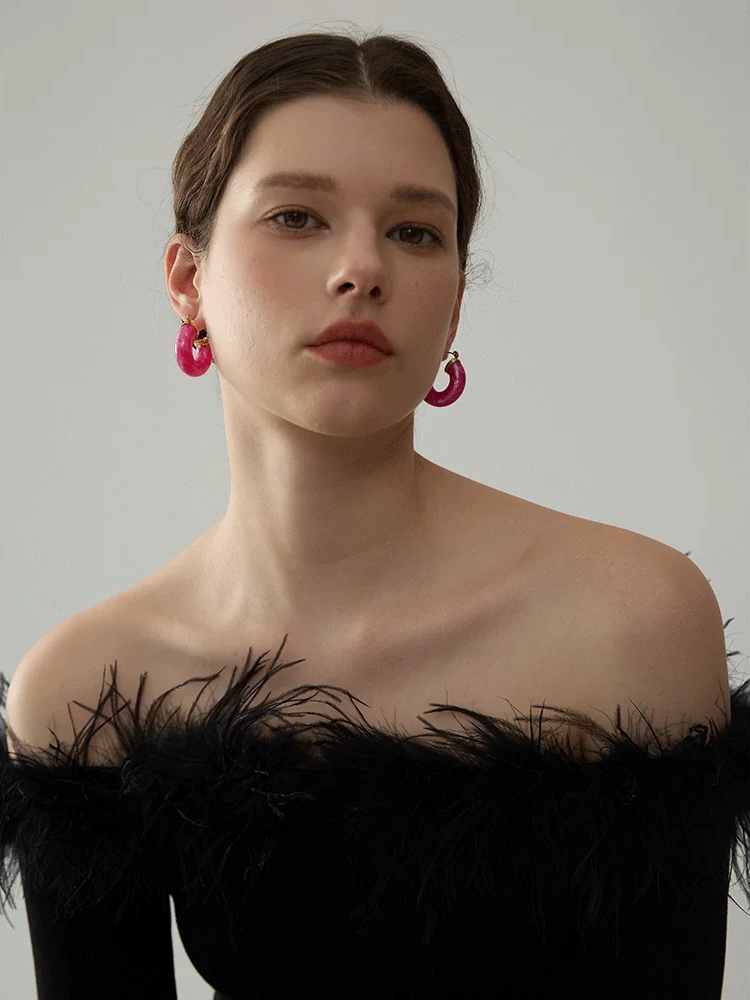 Colorful resin round hoop earrings - product image