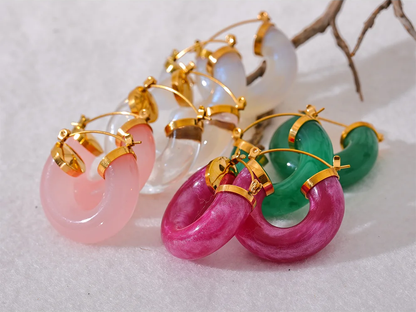 Colorful resin round hoop earrings - product image