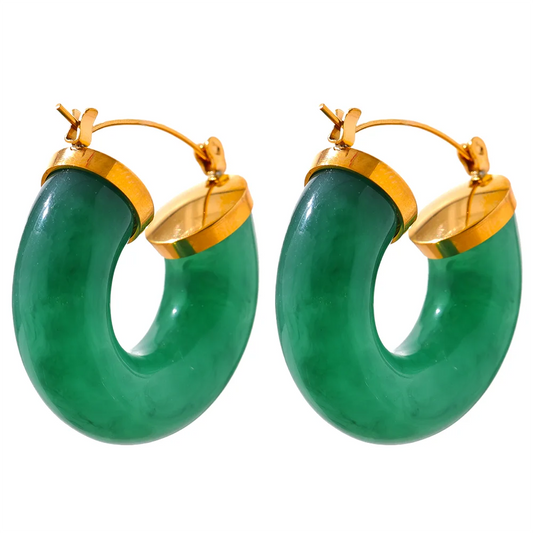 Colorful resin round hoop earrings - product image