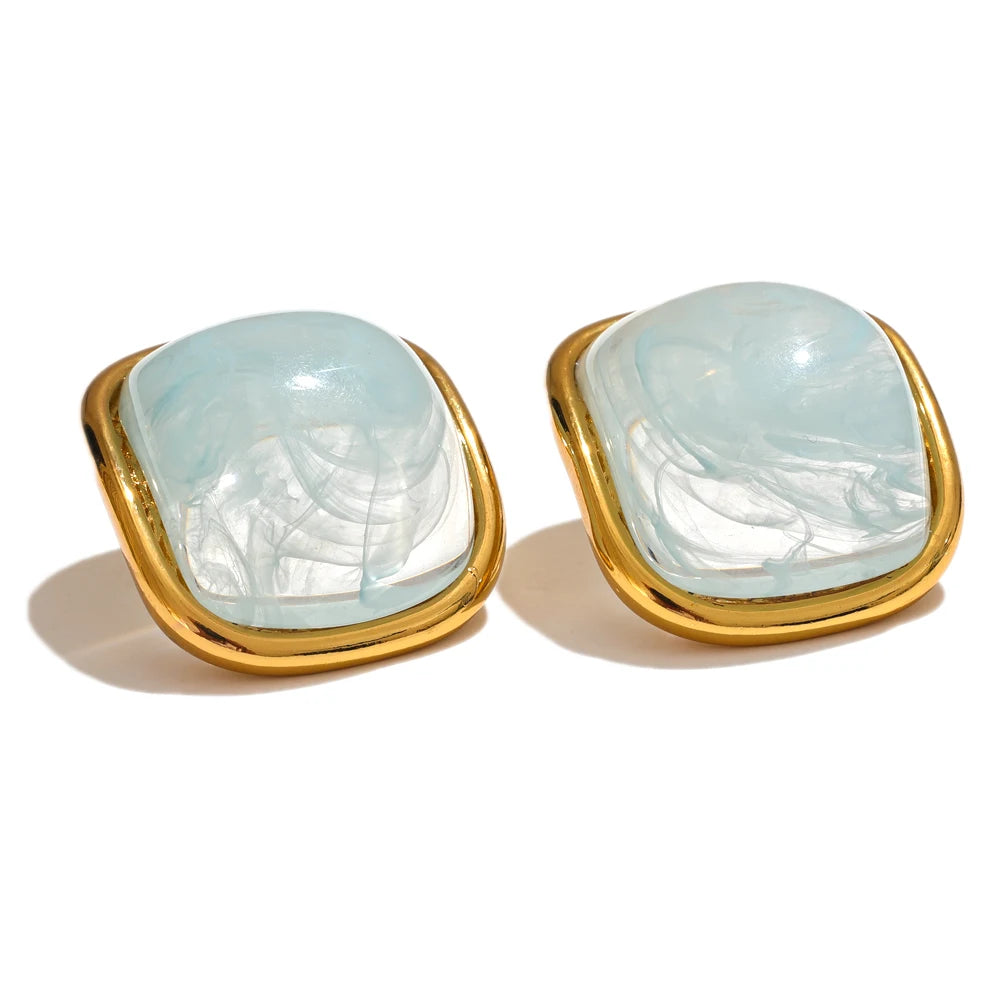 Colorful resin square candy stud earrings - product image
