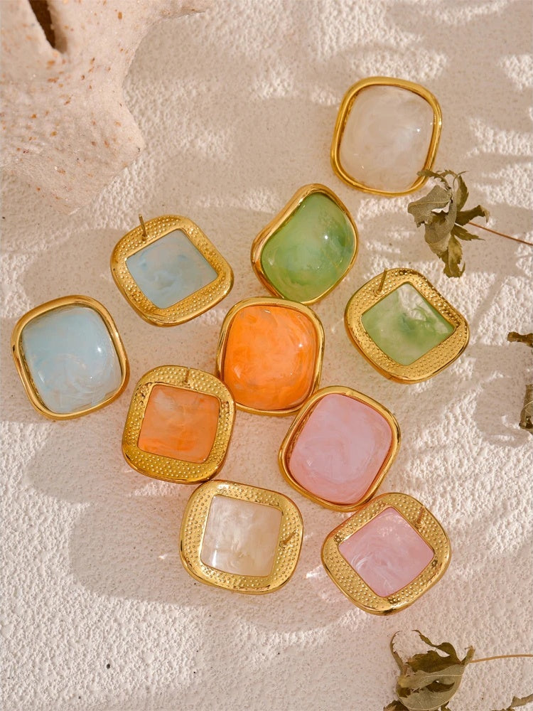 Colorful resin square candy stud earrings - product image