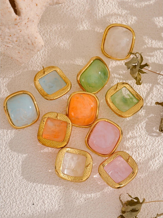 Colorful resin square candy stud earrings - product image