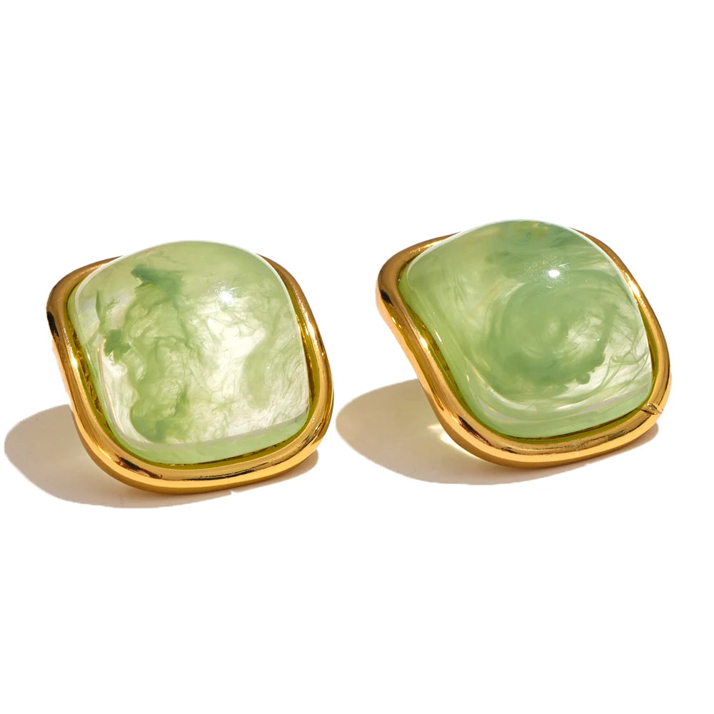 Colorful resin square candy stud earrings - product image