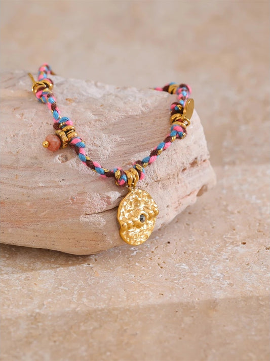 Colorful rope braided handmade charm bracelet - product image