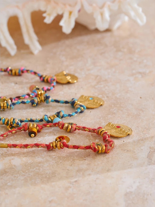 Colorful rope braided handmade charm bracelet - product image