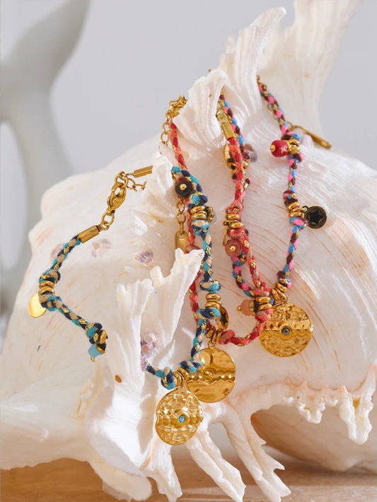 Colorful rope braided handmade charm bracelet - product image