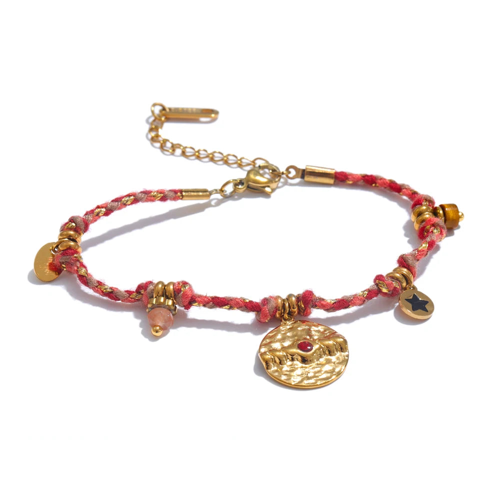 Colorful rope braided handmade charm bracelet - product image