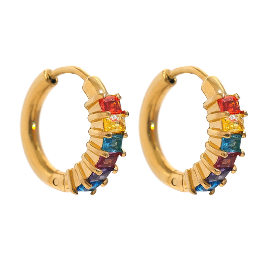 Colorful round cubic zirconia hoop earrings women - product image