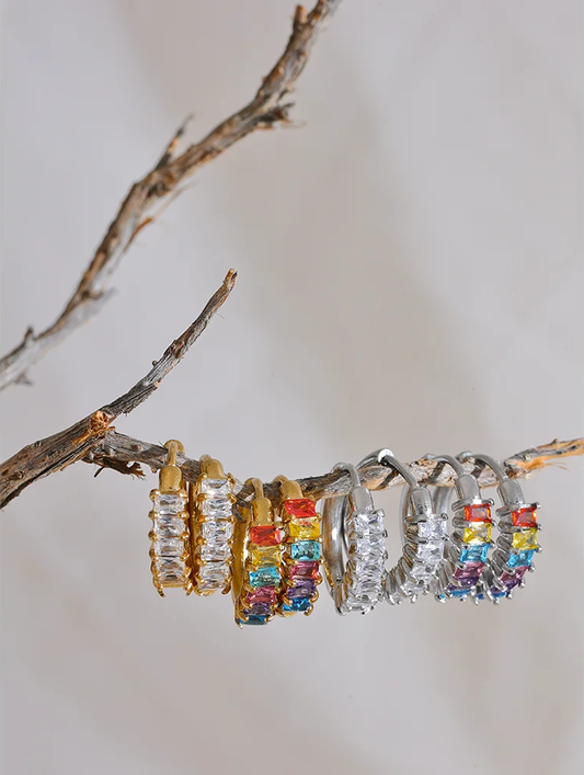 Colorful round cubic zirconia hoop earrings women - product image