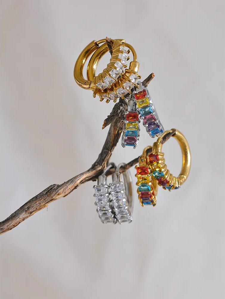 Colorful round cubic zirconia hoop earrings women - product image