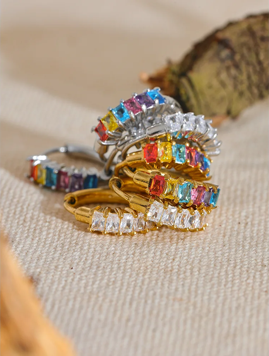 Colorful round cubic zirconia hoop earrings women - product image