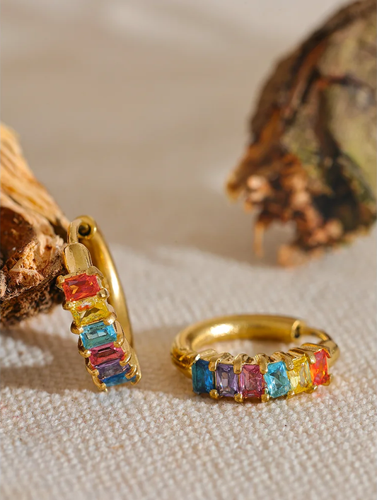 Colorful round cubic zirconia hoop earrings women - product image