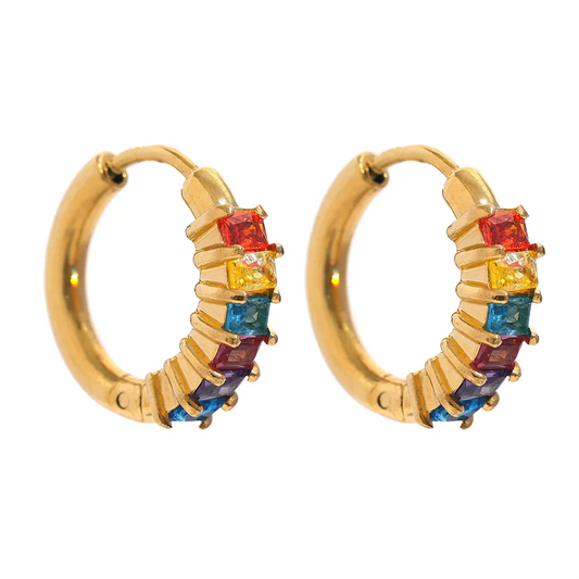 Colorful round cubic zirconia hoop earrings women - product image