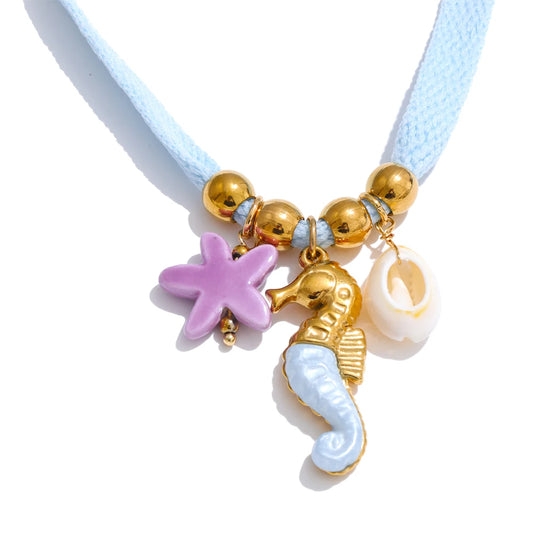 Colorful shell seahorse fruit shoelace charm - product image