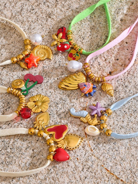 Colorful shell seahorse fruit shoelace charm - product image
