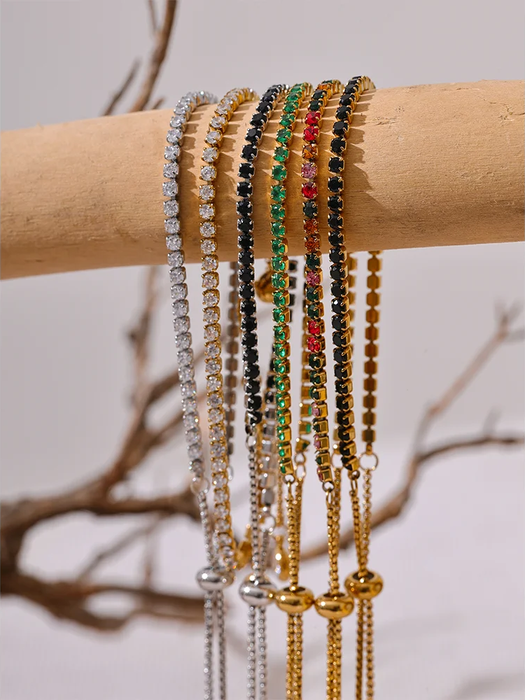 Colorful shiny cubic zirconia chain bracelet - product image