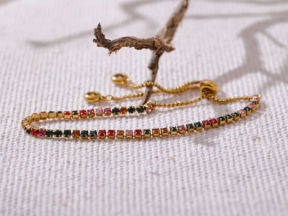 Colorful shiny cubic zirconia chain bracelet - product image