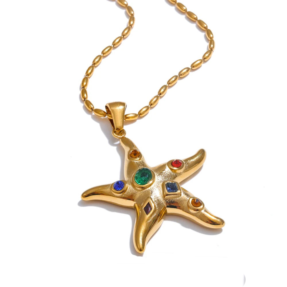 Colorful starfish golden pendant necklace - product image